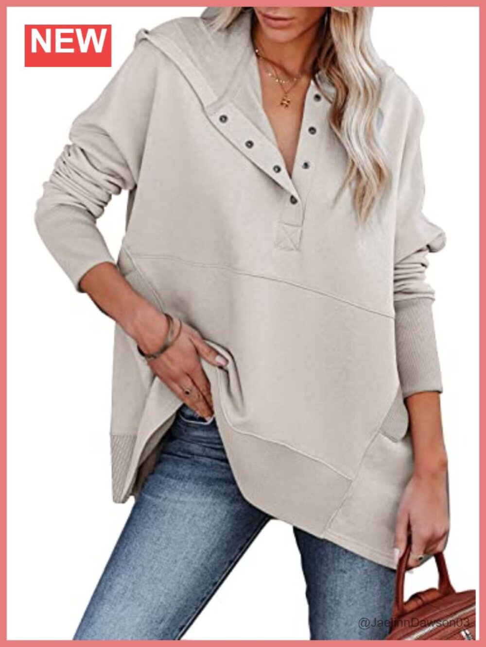 Oversized Hoodie Button Down V Neck Ribbed Pullover Sweatshirt